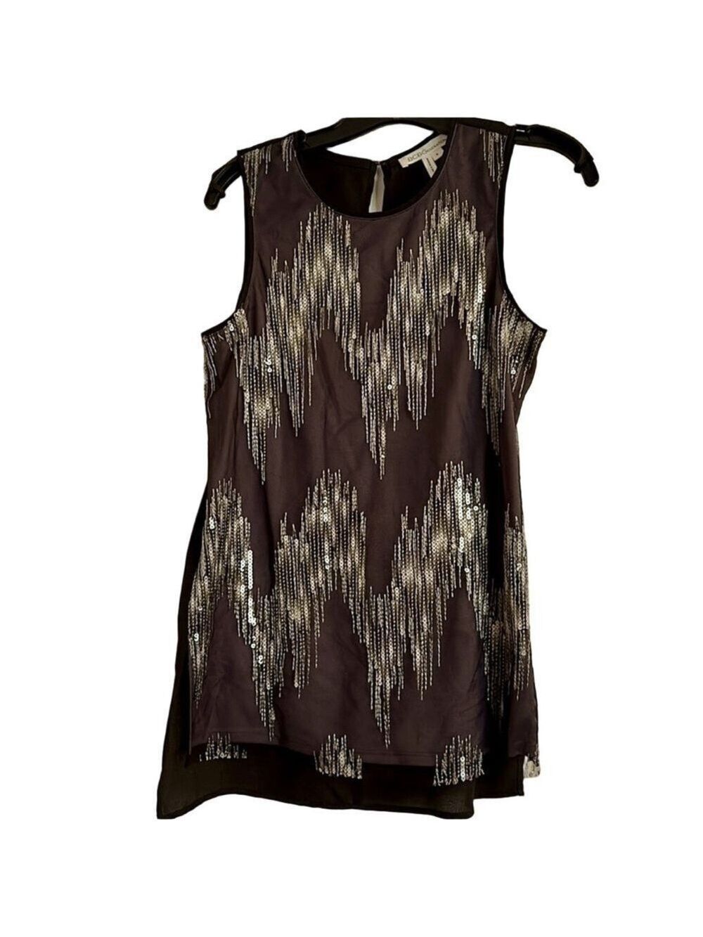 BCBGeneration Sleeveless Sequin Tunic Top • Black & Silver Sparkle • Size S